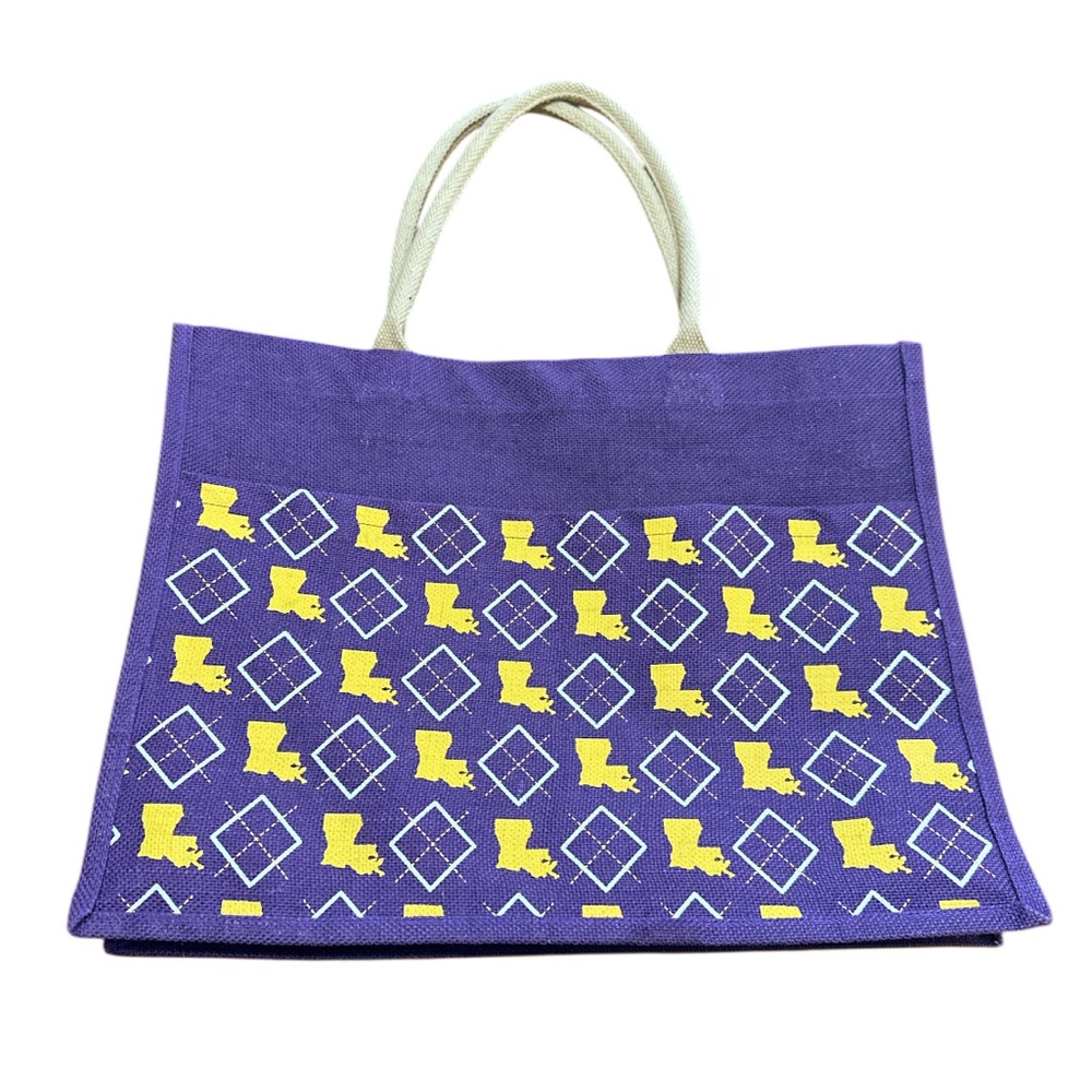 NEW The Royal Standard LOUISIANA LSU Purple and Yellow Jute Tote Bag